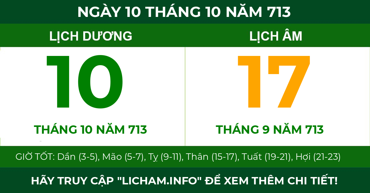 lịch âm ngày 10 tháng 10 năm 713