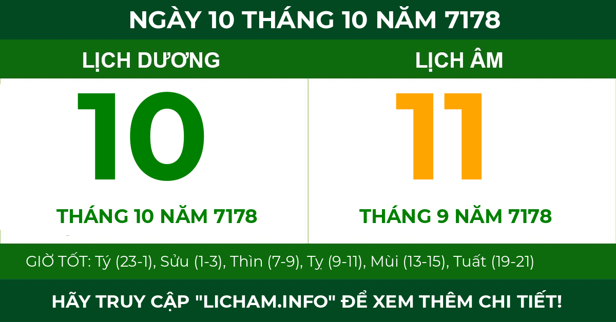 lịch âm ngày 10 tháng 10 năm 7178