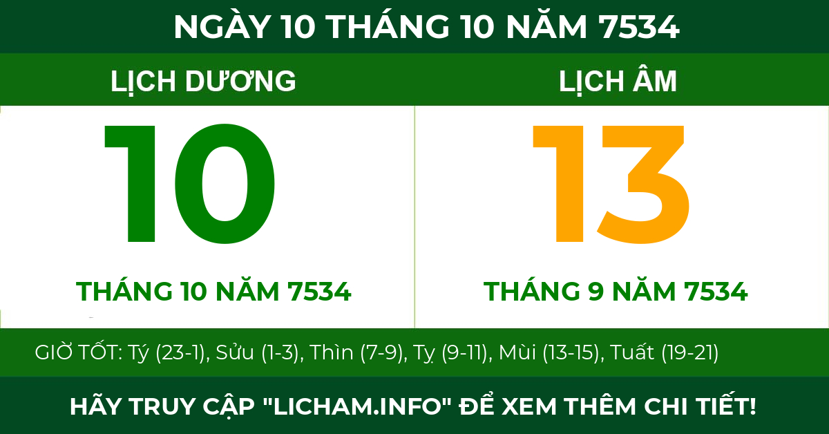 lịch âm ngày 10 tháng 10 năm 7534