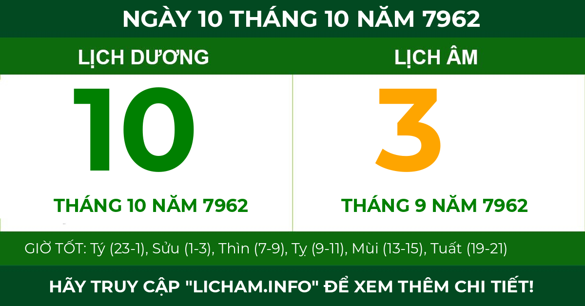 lịch âm ngày 10 tháng 10 năm 7962