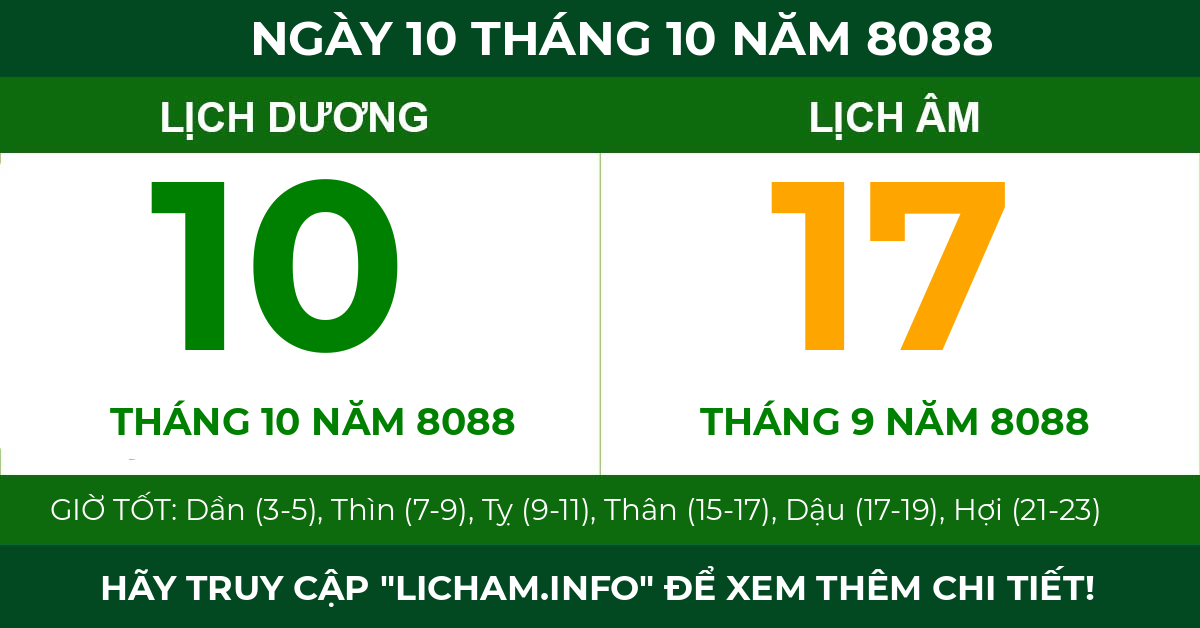lịch âm ngày 10 tháng 10 năm 8088