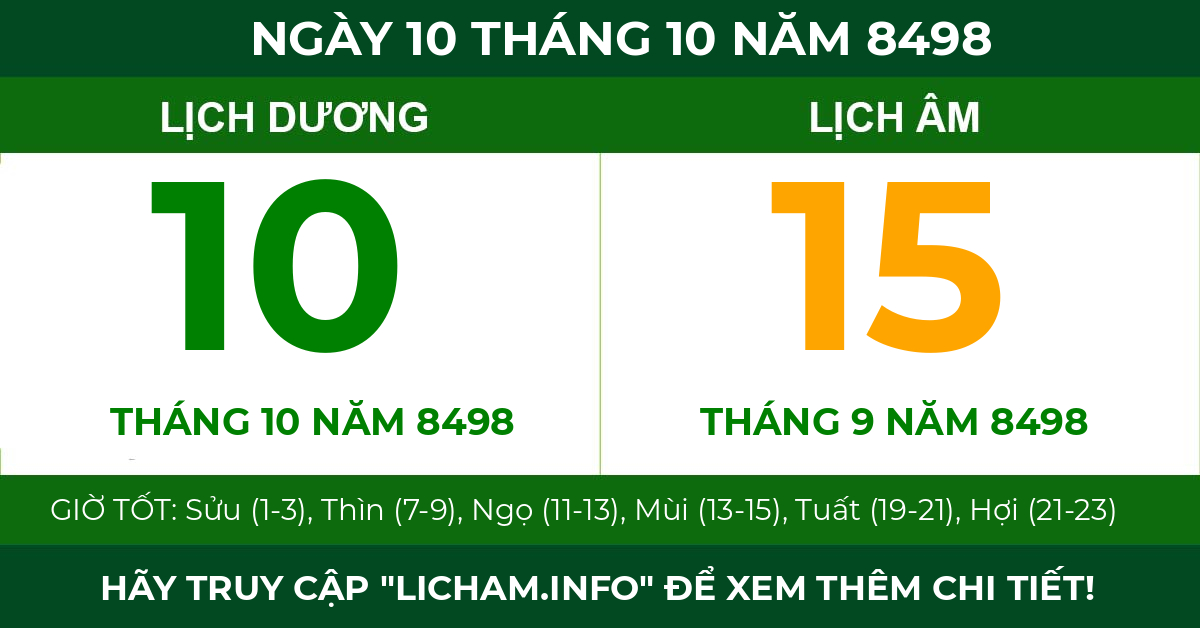 lịch âm ngày 10 tháng 10 năm 8498
