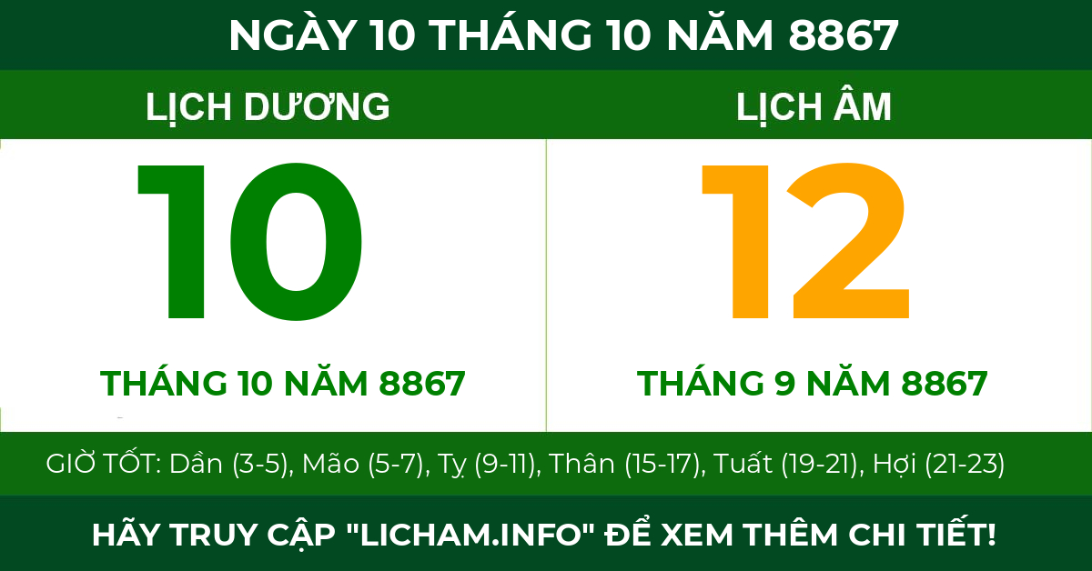 lịch âm ngày 10 tháng 10 năm 8867
