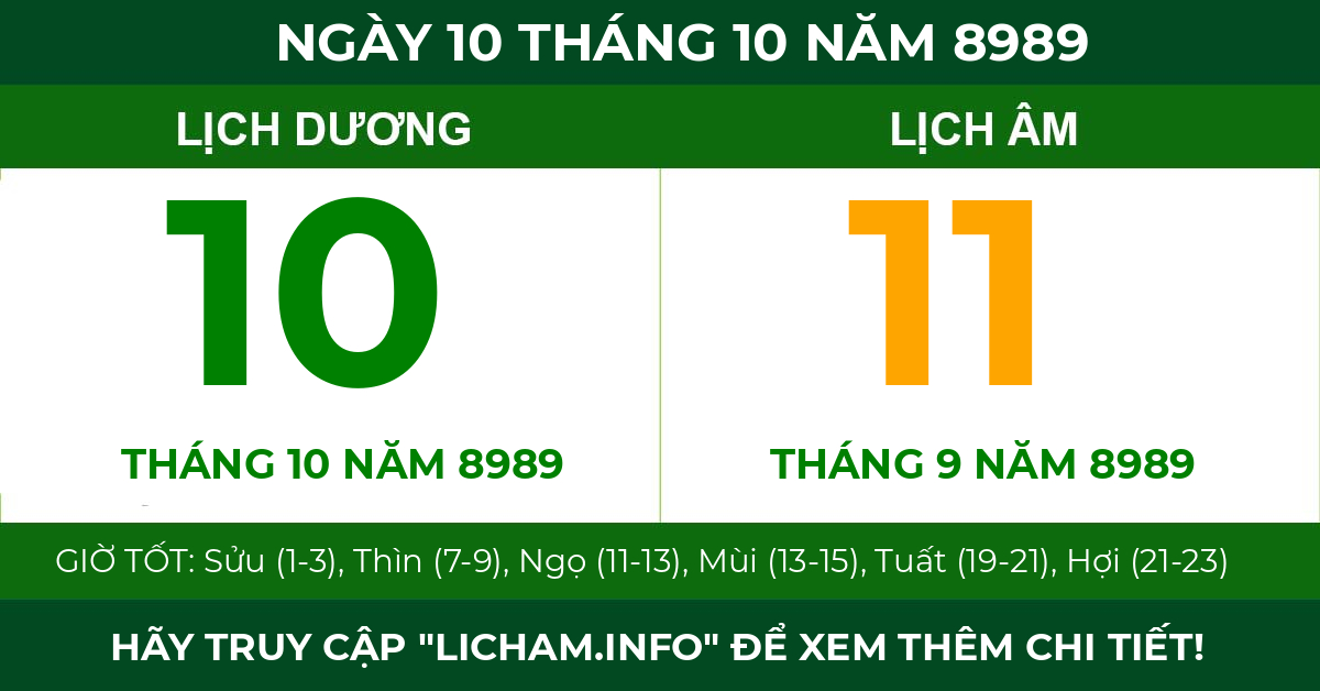 lịch âm ngày 10 tháng 10 năm 8989