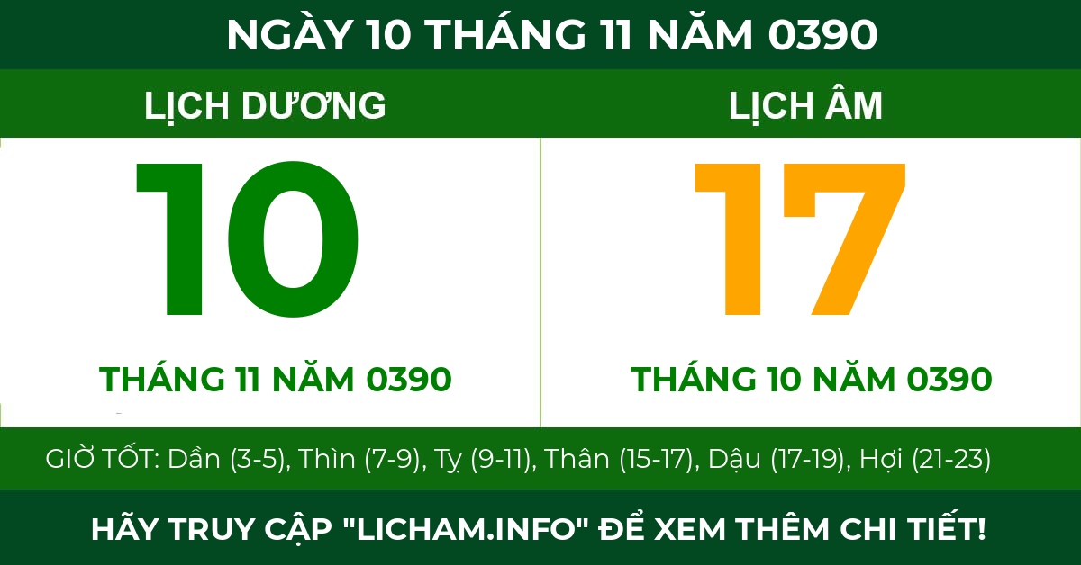 lịch âm ngày 10 tháng 11 năm 0390