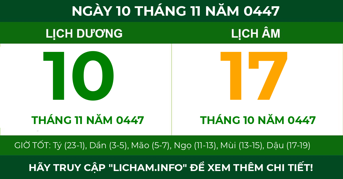 lịch âm ngày 10 tháng 11 năm 0447