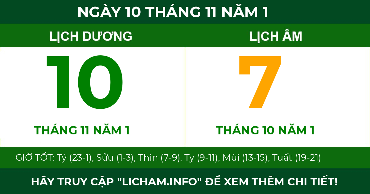 lịch âm ngày 10 tháng 11 năm 1