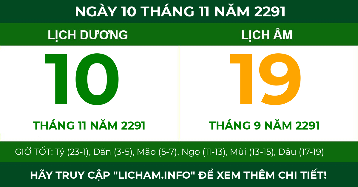 lịch âm ngày 10 tháng 11 năm 2291