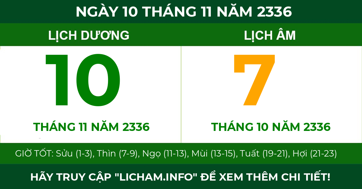 lịch âm ngày 10 tháng 11 năm 2336