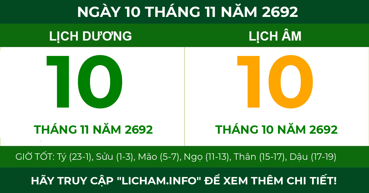 lịch âm ngày 10 tháng 11 năm 2692