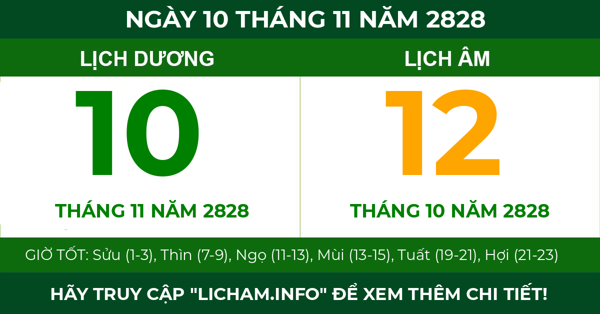 lịch âm ngày 10 tháng 11 năm 2828