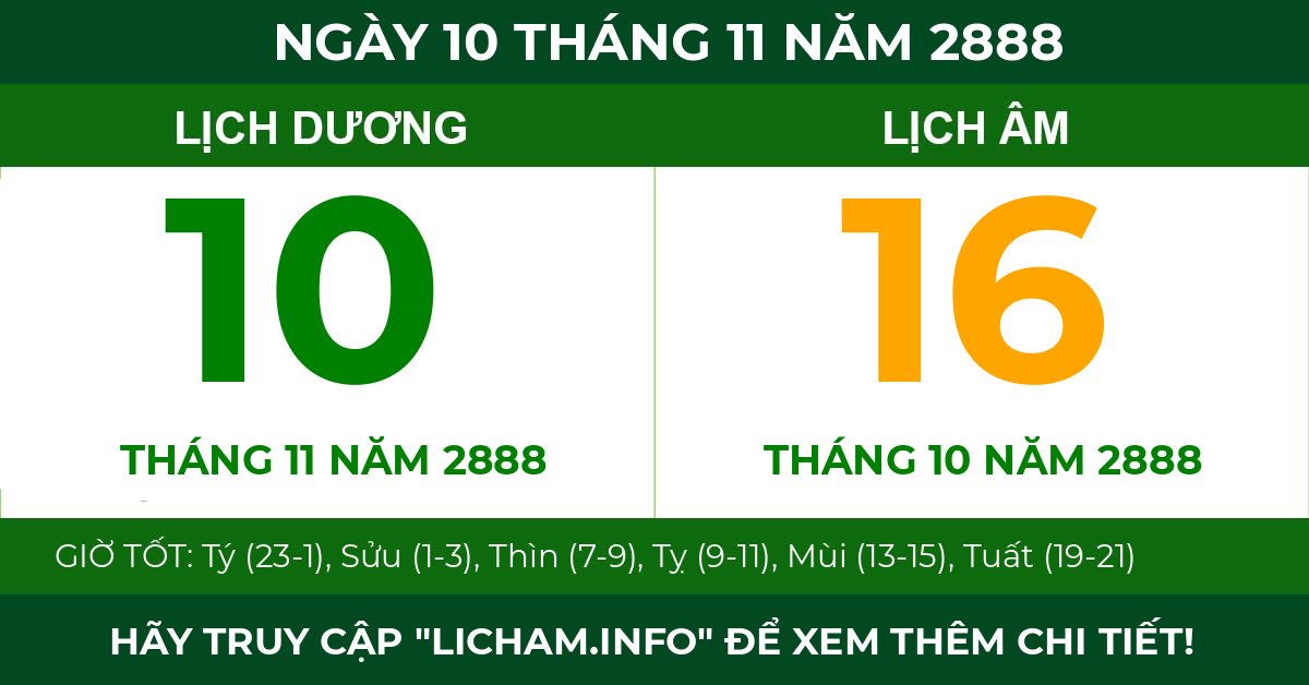 lịch âm ngày 10 tháng 11 năm 2888