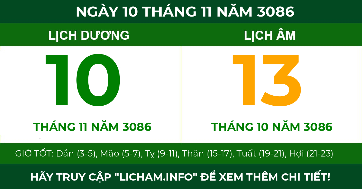 lịch âm ngày 10 tháng 11 năm 3086