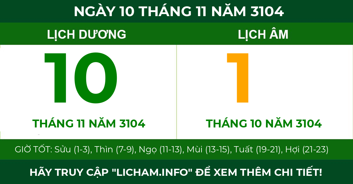 lịch âm ngày 10 tháng 11 năm 3104