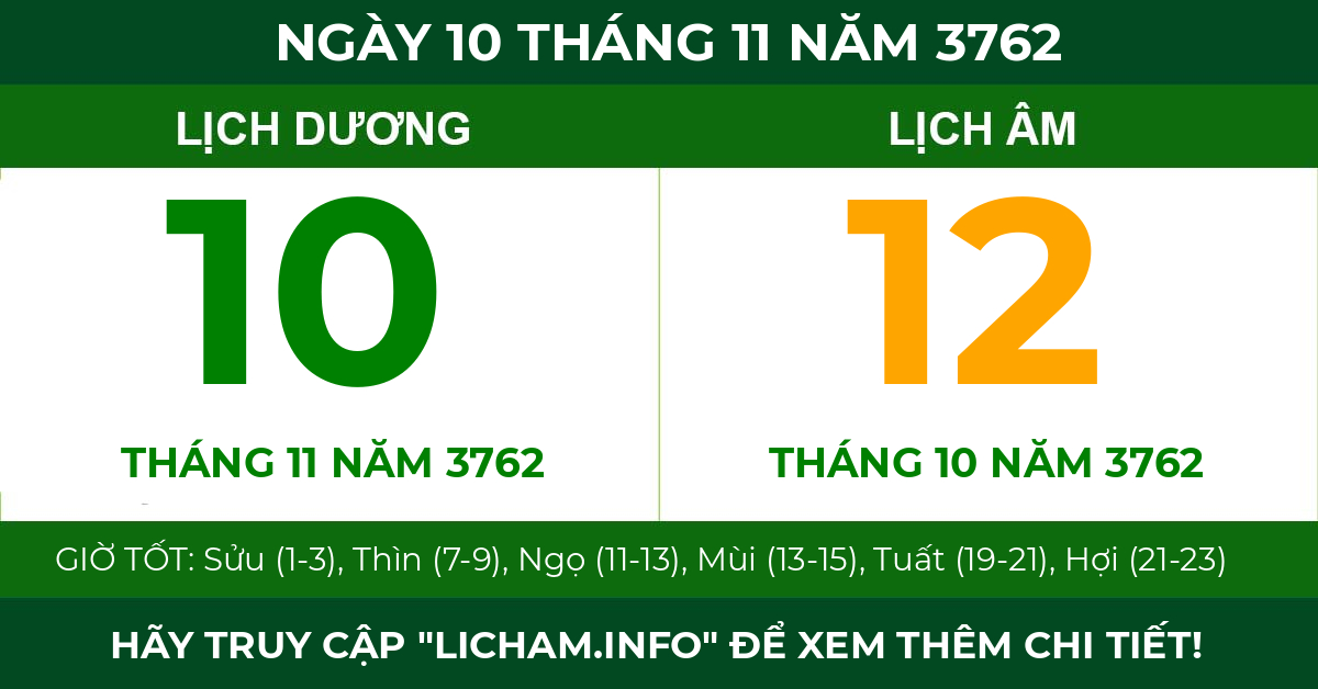 lịch âm ngày 10 tháng 11 năm 3762