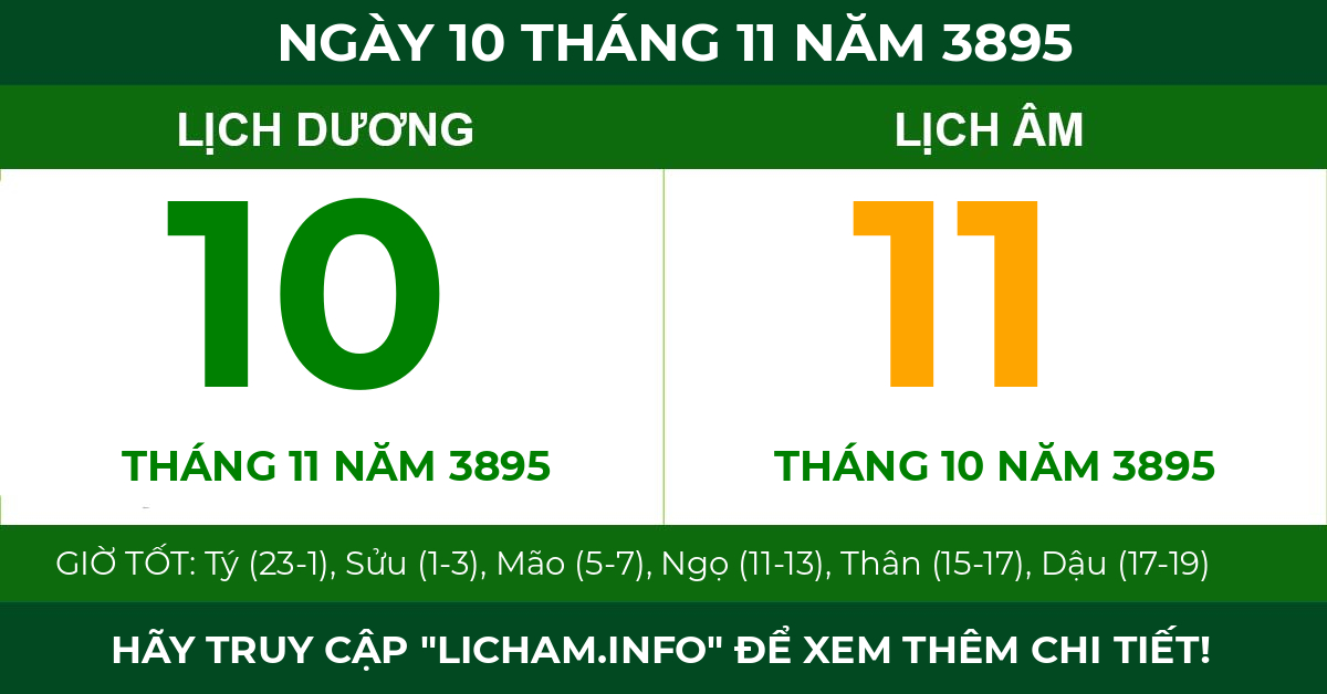 lịch âm ngày 10 tháng 11 năm 3895