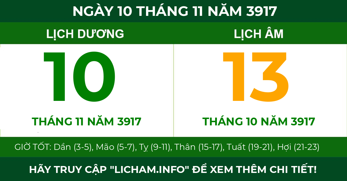 lịch âm ngày 10 tháng 11 năm 3917