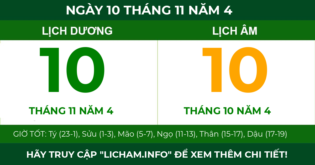 lịch âm ngày 10 tháng 11 năm 4