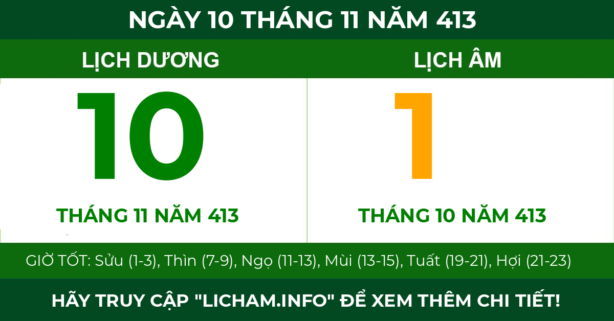 lịch âm ngày 10 tháng 11 năm 413