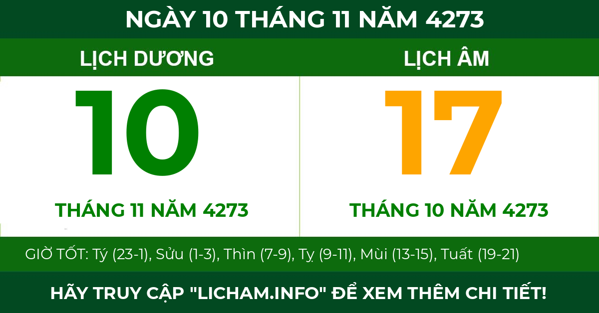 lịch âm ngày 10 tháng 11 năm 4273