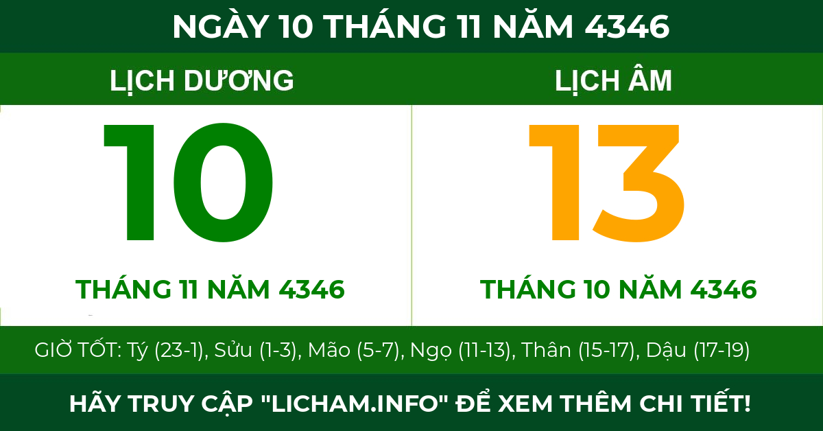 lịch âm ngày 10 tháng 11 năm 4346