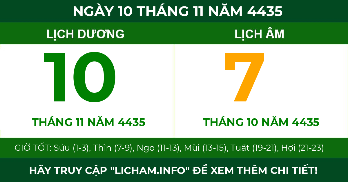 lịch âm ngày 10 tháng 11 năm 4435