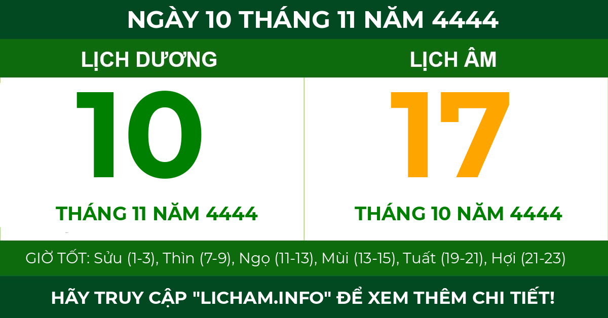 lịch âm ngày 10 tháng 11 năm 4444