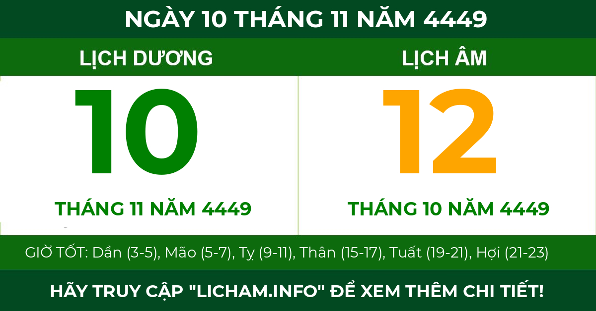 lịch âm ngày 10 tháng 11 năm 4449