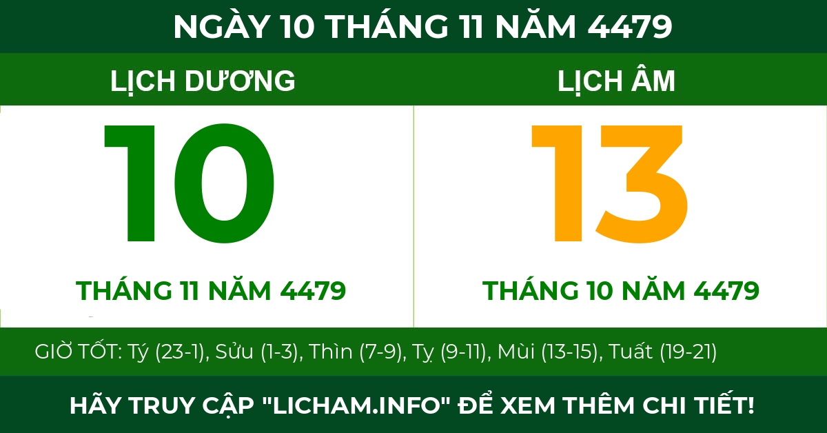 lịch âm ngày 10 tháng 11 năm 4479