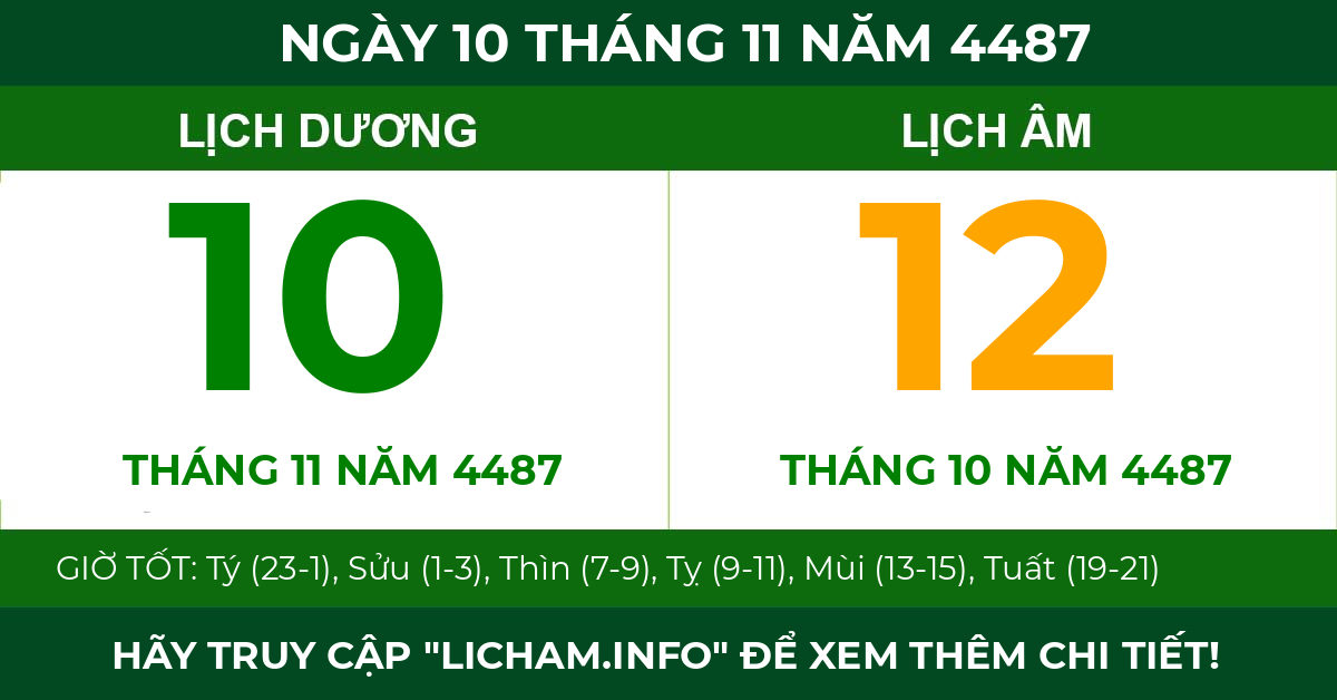 lịch âm ngày 10 tháng 11 năm 4487