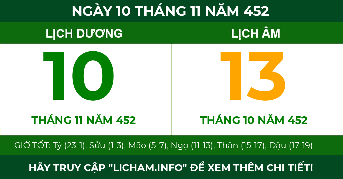 lịch âm ngày 10 tháng 11 năm 452