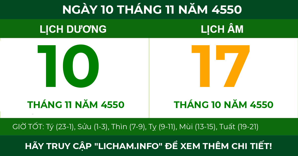 lịch âm ngày 10 tháng 11 năm 4550