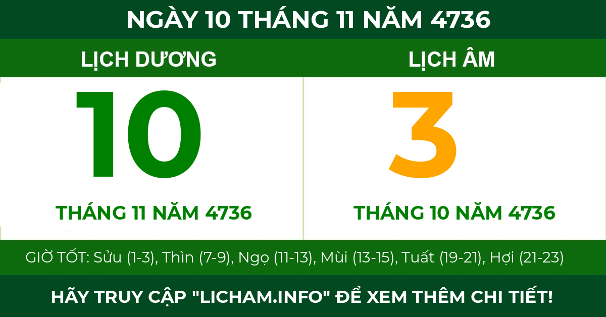 lịch âm ngày 10 tháng 11 năm 4736