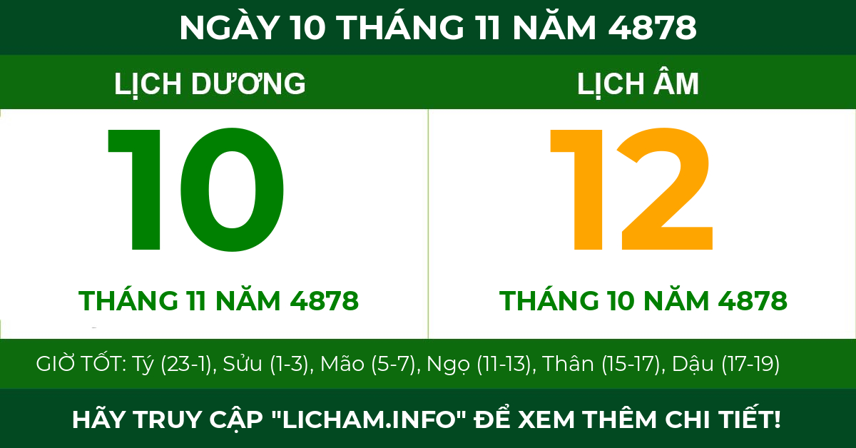 lịch âm ngày 10 tháng 11 năm 4878