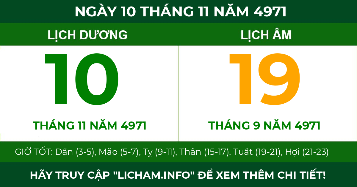 lịch âm ngày 10 tháng 11 năm 4971