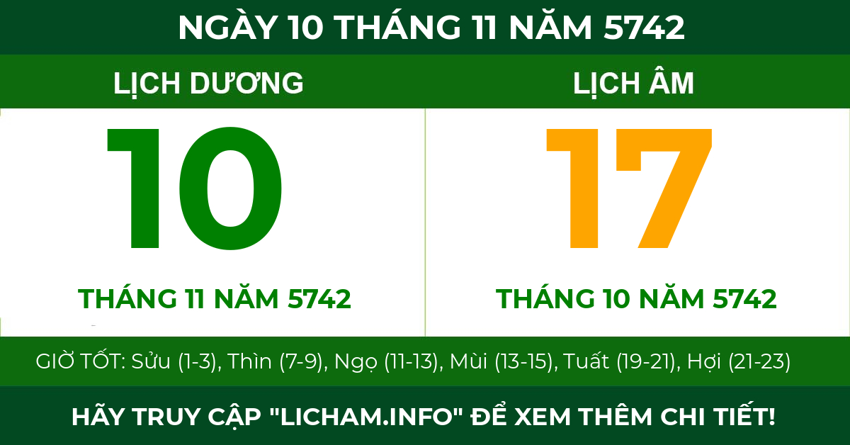 lịch âm ngày 10 tháng 11 năm 5742