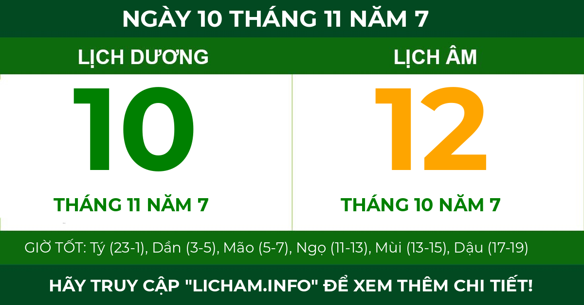 lịch âm ngày 10 tháng 11 năm 7