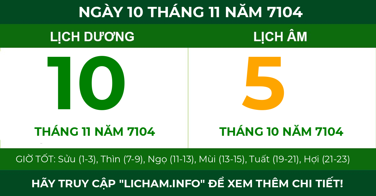 lịch âm ngày 10 tháng 11 năm 7104