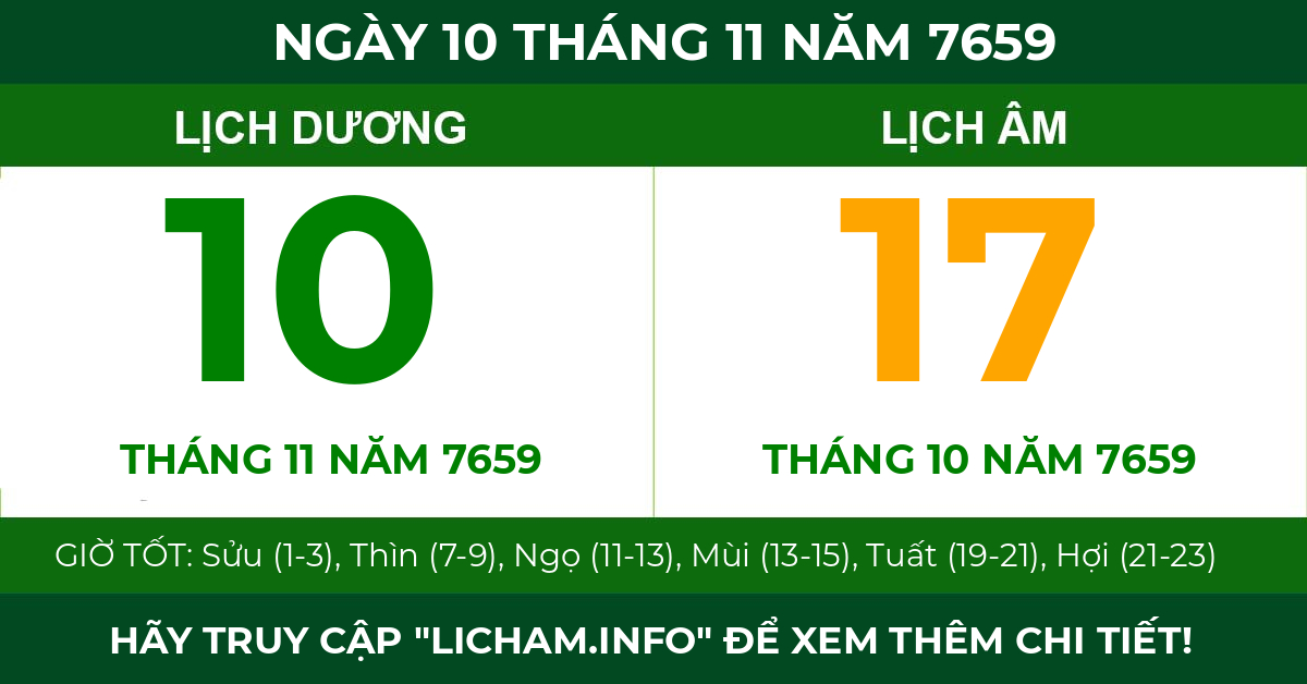 lịch âm ngày 10 tháng 11 năm 7659