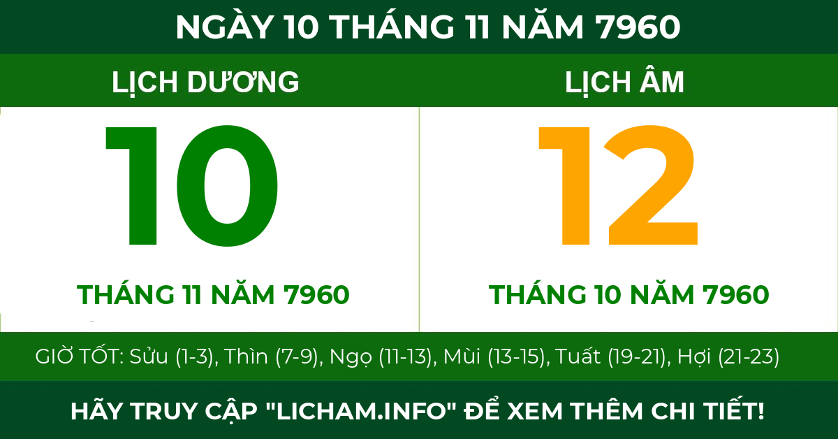 lịch âm ngày 10 tháng 11 năm 7960