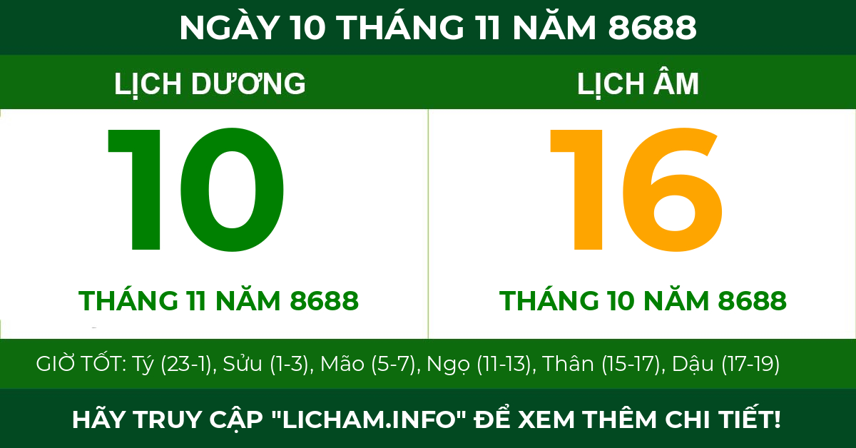 lịch âm ngày 10 tháng 11 năm 8688