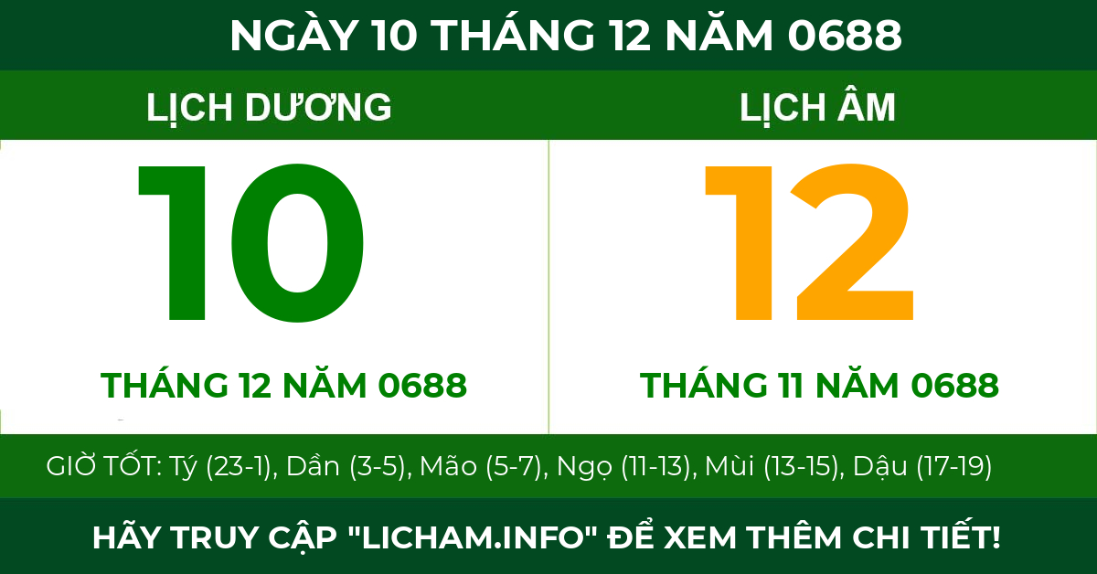 lịch âm ngày 10 tháng 12 năm 0688