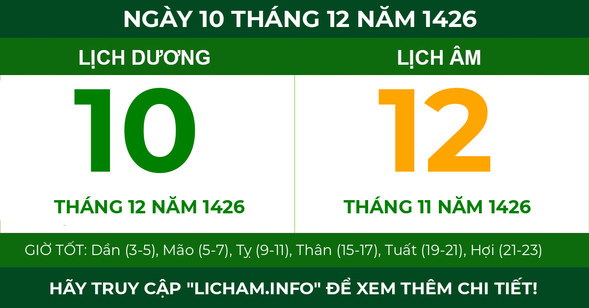 lịch âm ngày 10 tháng 12 năm 1426