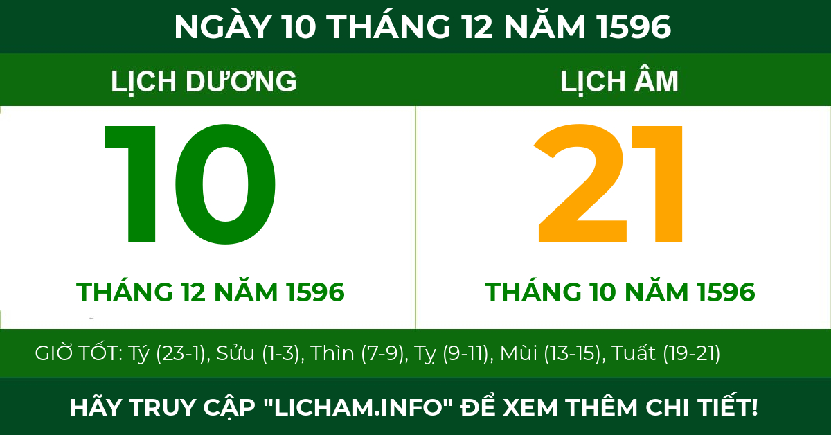 lịch âm ngày 10 tháng 12 năm 1596