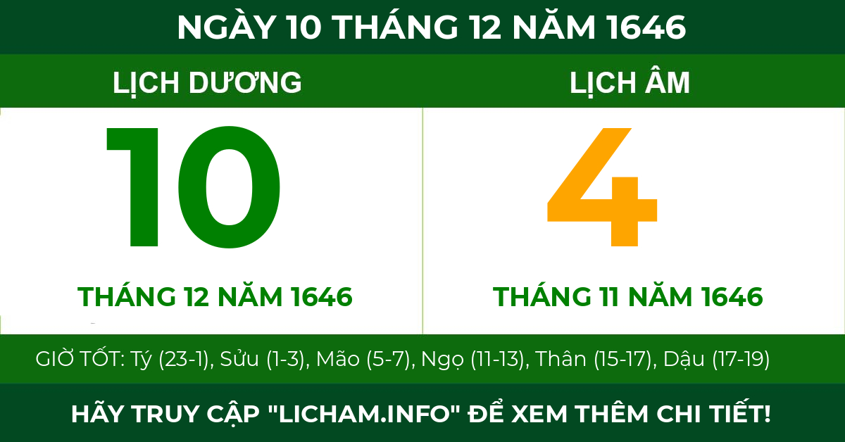 lịch âm ngày 10 tháng 12 năm 1646