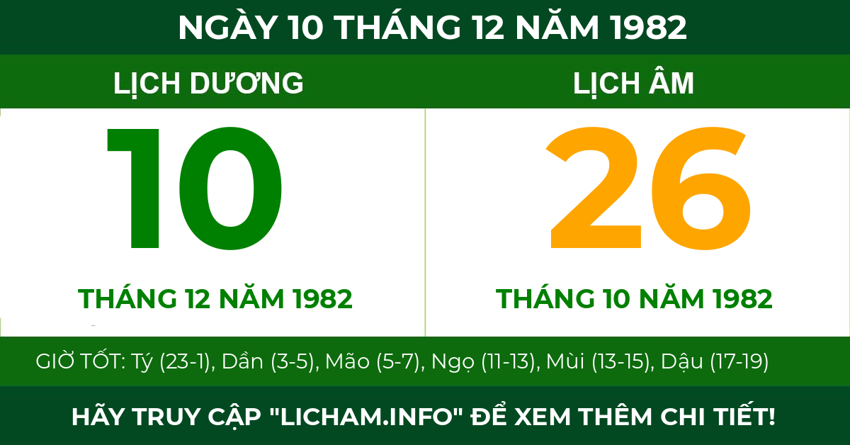 lịch âm ngày 10 tháng 12 năm 1982