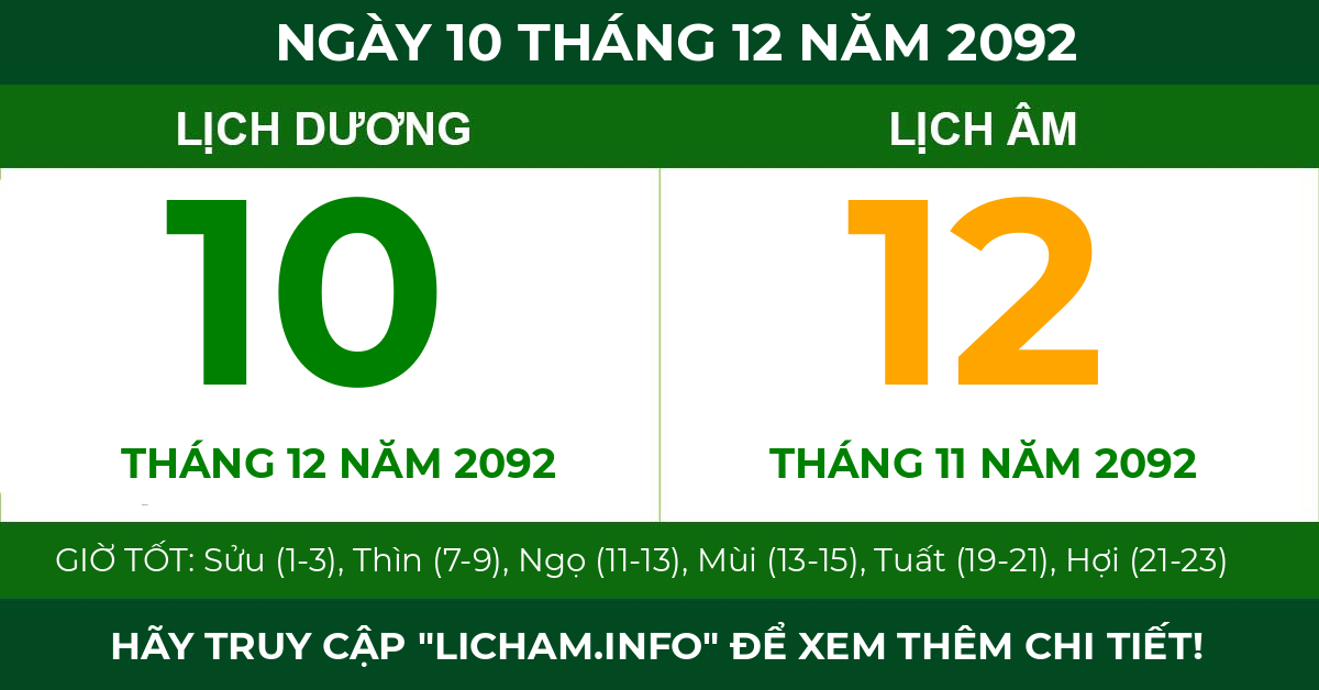 lịch âm ngày 10 tháng 12 năm 2092