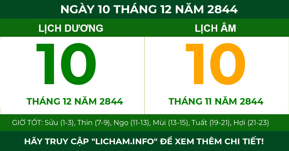 lịch âm ngày 10 tháng 12 năm 2844