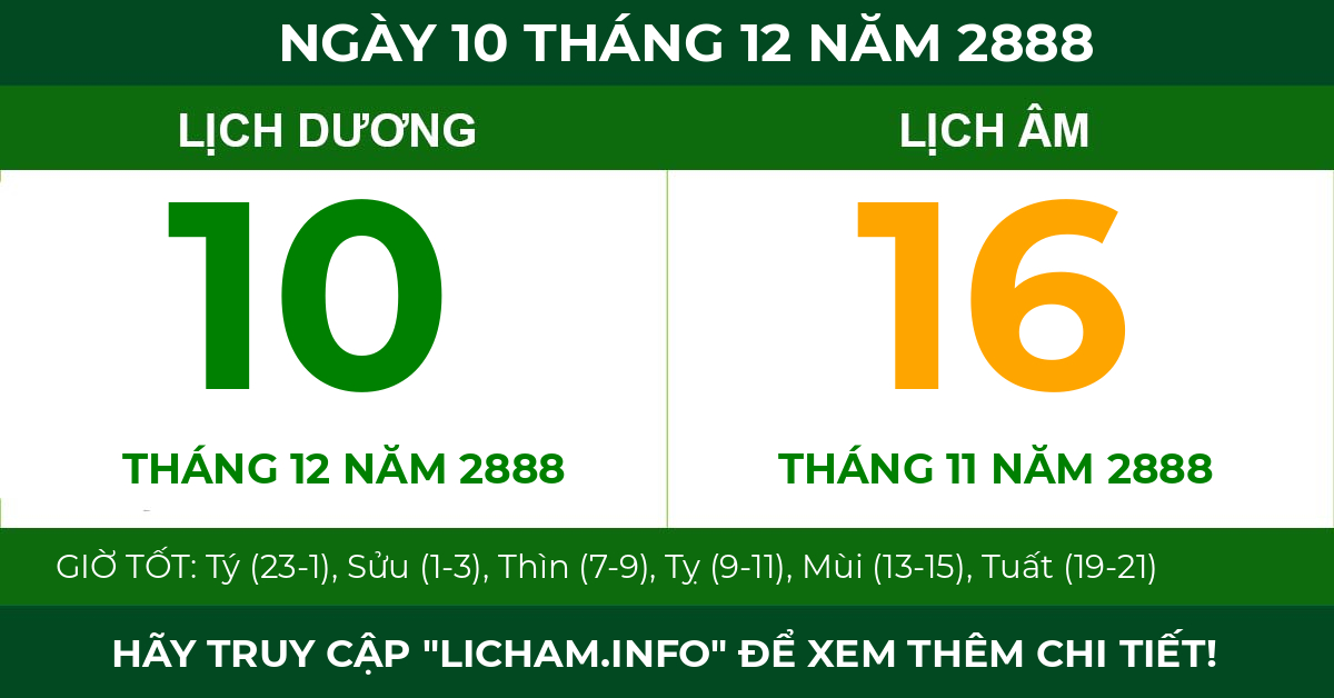 lịch âm ngày 10 tháng 12 năm 2888