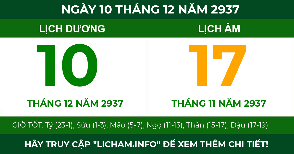 lịch âm ngày 10 tháng 12 năm 2937